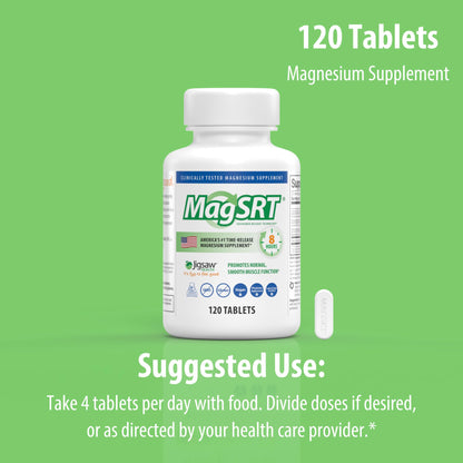 Jigsaw Health MagSRT Magnesium Supplement – Vitamin B6, Folate & B12 | 120 Tablets | 30 Servings