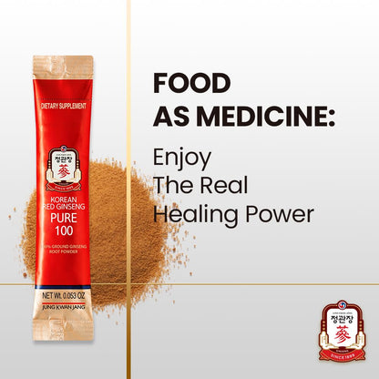 JungKwanJang Korean Red Ginseng Pure 100 — 1500mg Powder Stick for Energy & Immune Support | Vegan, Gluten-Free, Non-GMO