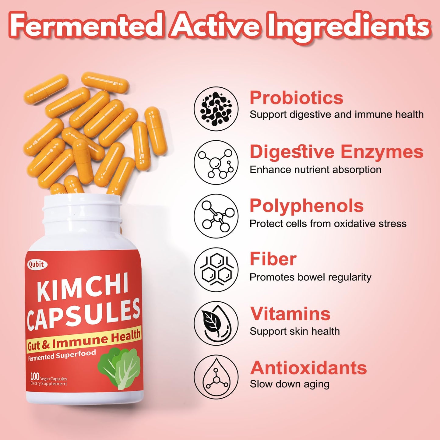 Jkrova Kimchi Capsules – Probiotics & Enzymes for Gut Health | 90 Vegan Capsules