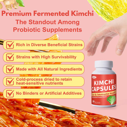 Jkrova Kimchi Capsules – Probiotics & Enzymes for Gut Health | 90 Vegan Capsules