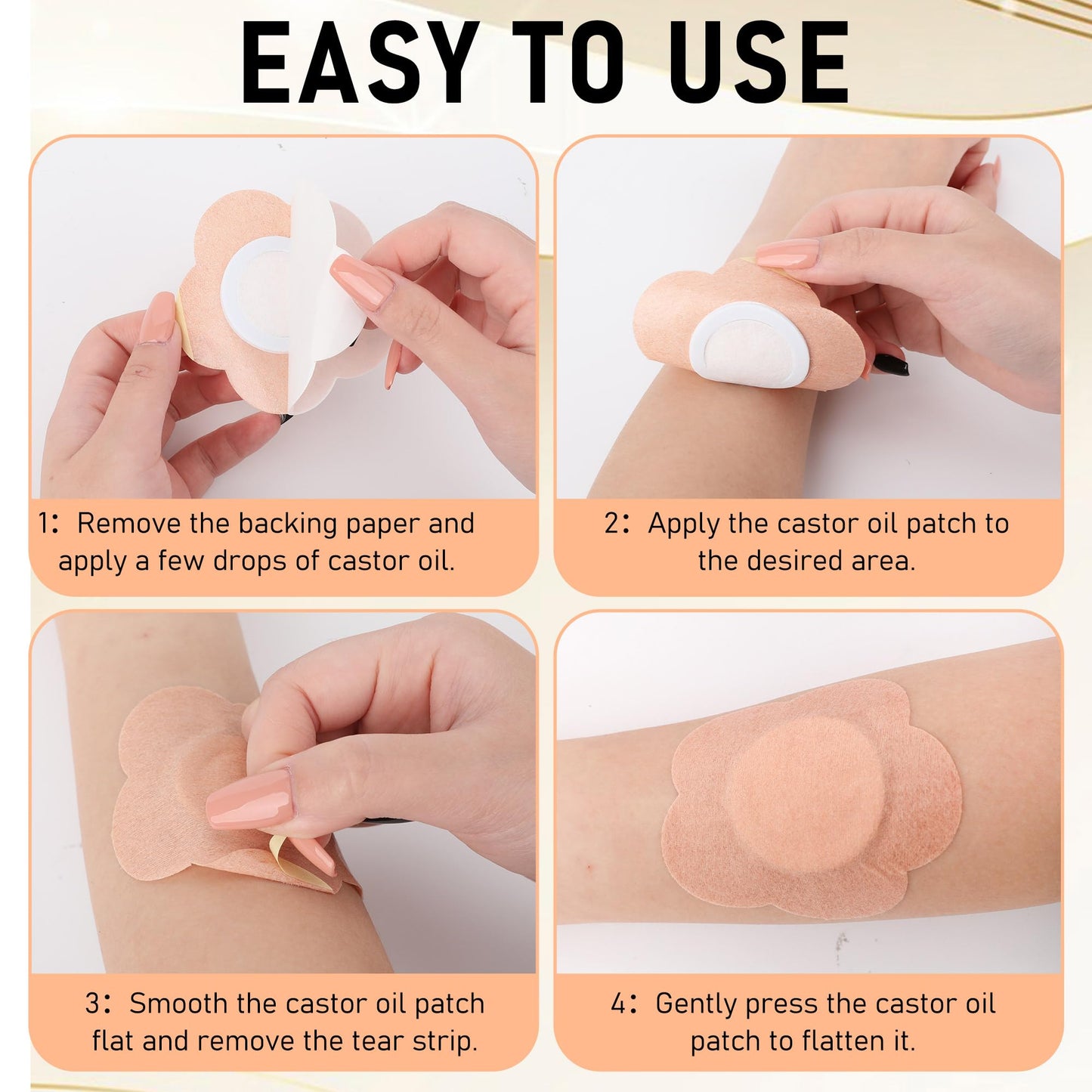 Joceiae 60 Pcs Castor Oil Patches – Self-Adhesive Castor Oil Pack Wraps (Leak-Proof, Portable, No Wash)