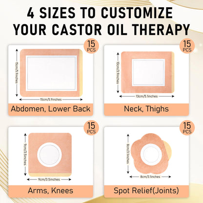 Joceiae 60 Pcs Castor Oil Patches – Self-Adhesive Castor Oil Pack Wraps (Leak-Proof, Portable, No Wash)