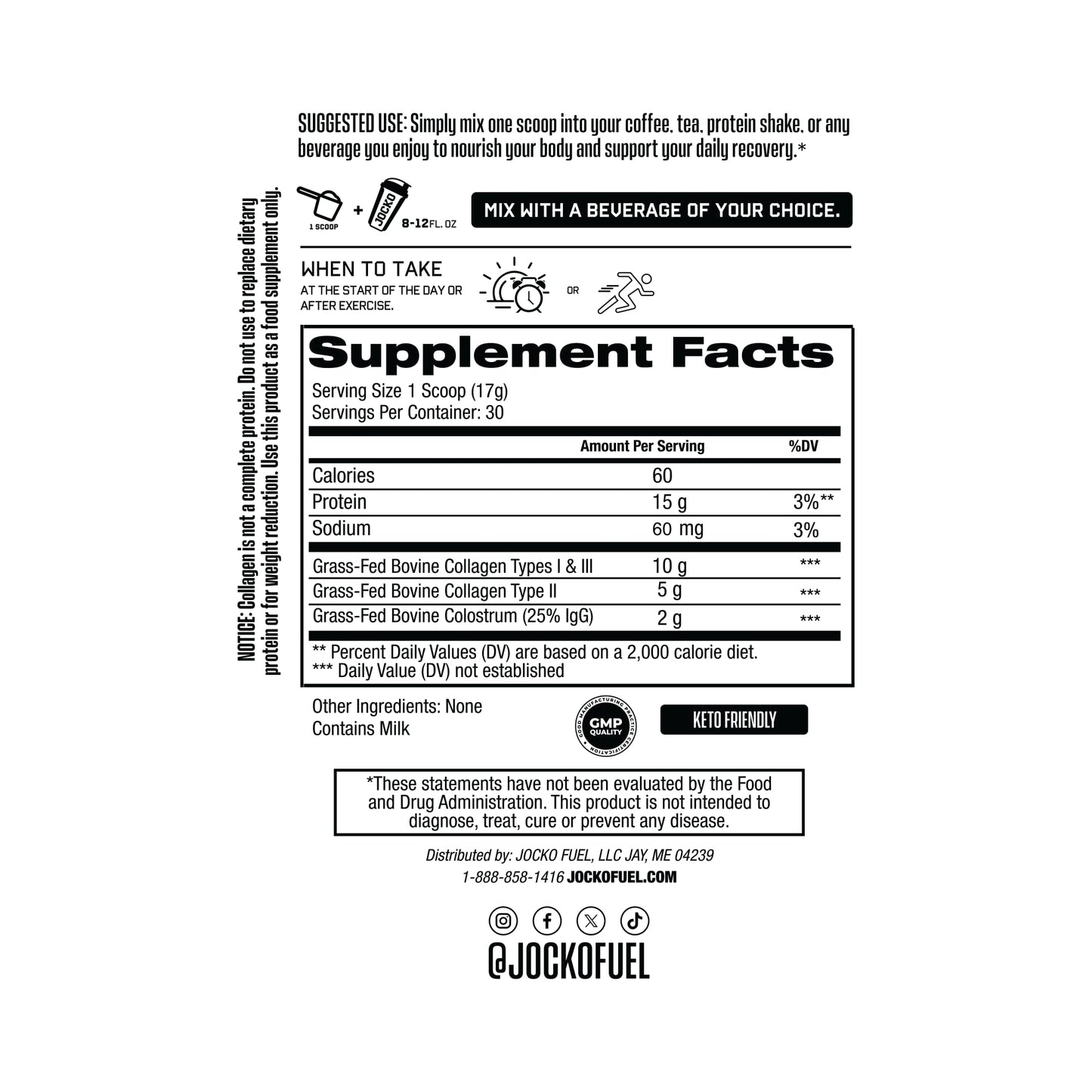 Jocko Fuel Collagen Powder with Colostrum – 15g Collagen + 2g Colostrum | Gut, Joint & Immune Support (30 Servings)