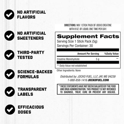Jocko Fuel Creatine Stick Packs – Travel-Size Creatine Monohydrate, 30 Servings, Unflavored