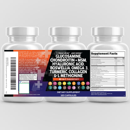 Joint Defend: Glucosamine Chondroitin MSM 1500mg + Turmeric Curcumin – Joint Health Supplement (120 Count)