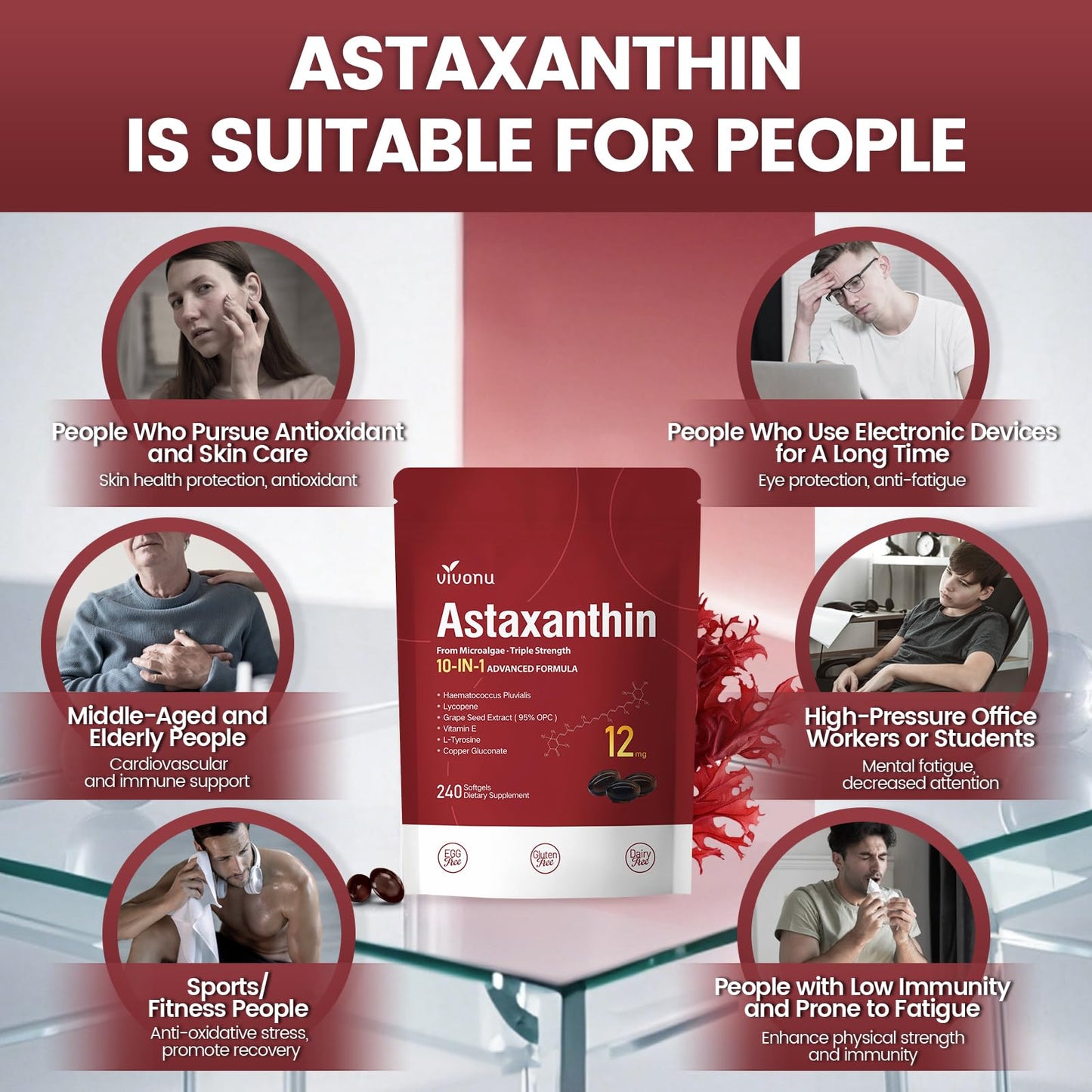 Astaxanthin 12mg – 4 Month Supply | 10-in-1 Antioxidant for Eye, Joints & Skin Health