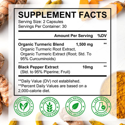Turmeric & Ginger 1500mg – Curcumin with BioPerine for Joint Pain