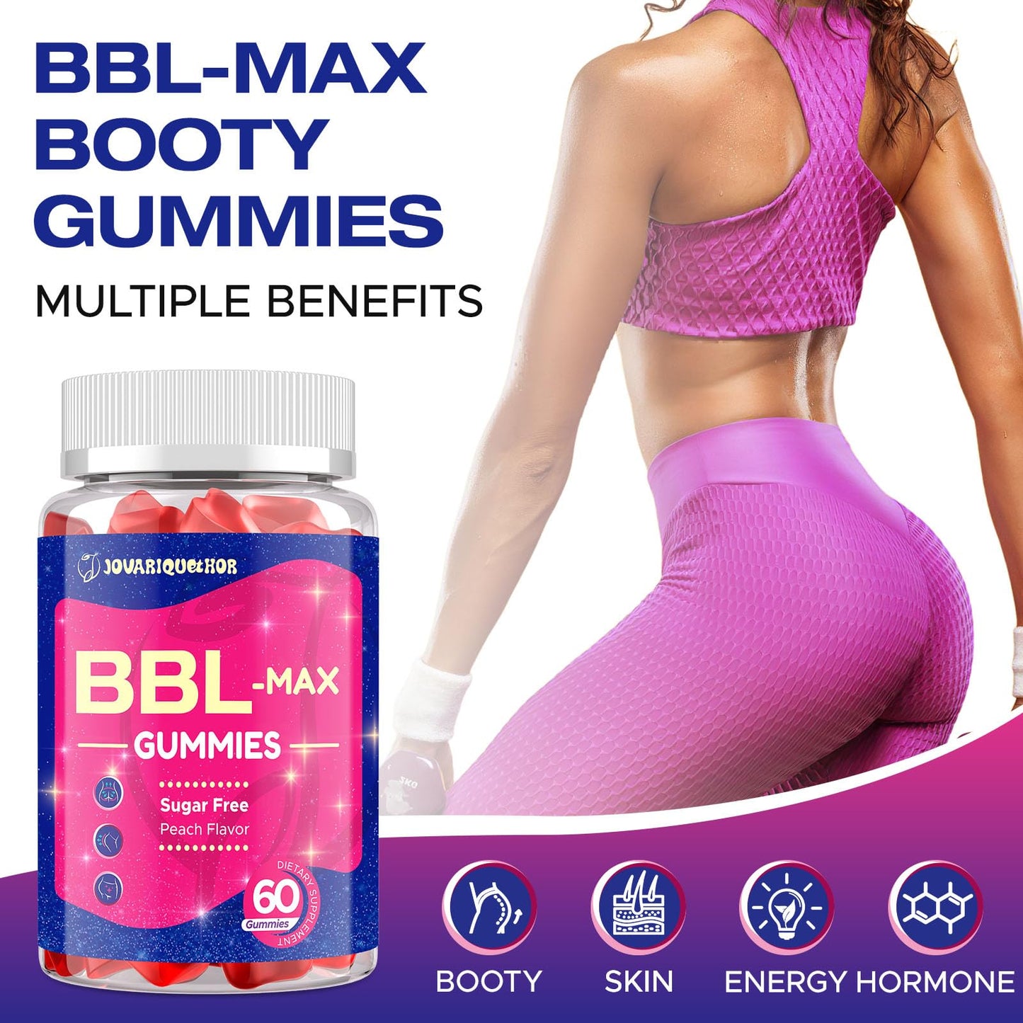 Jovariquethor Booty Gummies for Women – Peach Flavor, Multivitamin & Herbal Blend (120 Count)