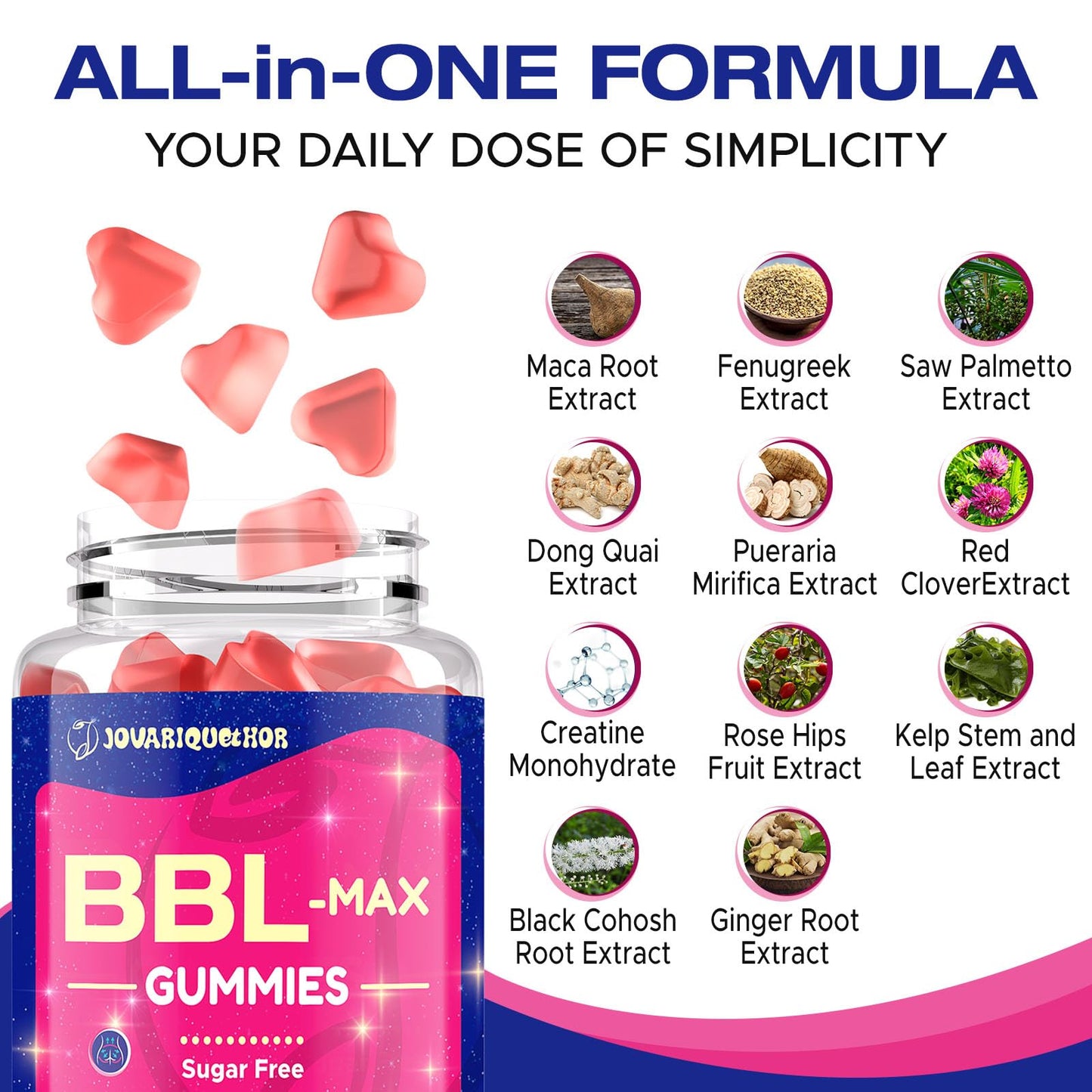 Jovariquethor Booty Gummies for Women – Peach Flavor, Multivitamin & Herbal Blend (120 Count)