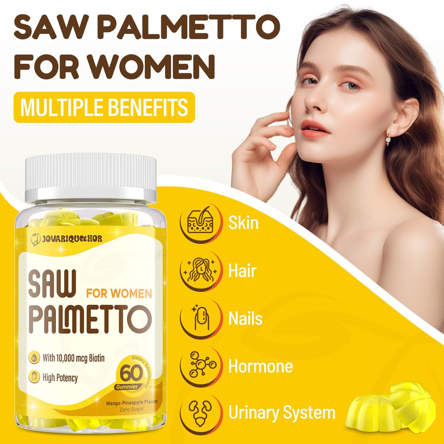 Jovariquethor Saw Palmetto for Women 500mg Gummies – DHT Blocker for Hair Growth