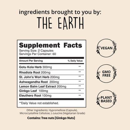 Joy-Filled Mood Support Supplement — 7-Herb Complex w/St. John's Wort (120 Ct) | Plant-Based Mood & Stress Support | Happy Healthy Hippie