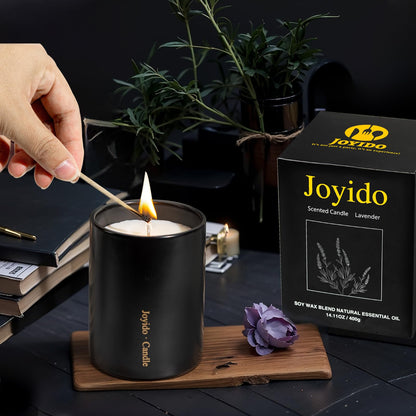 Joyido 14oz Lavender Scented Candle – Soy Wax, Black Ceramic Jar