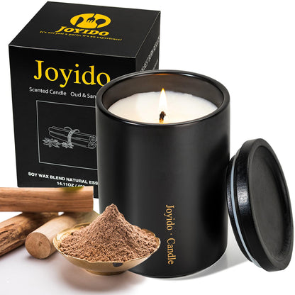 Joyido 14oz Oud & Sandalwood Scented Candle – Luxury Black Ceramic Jar