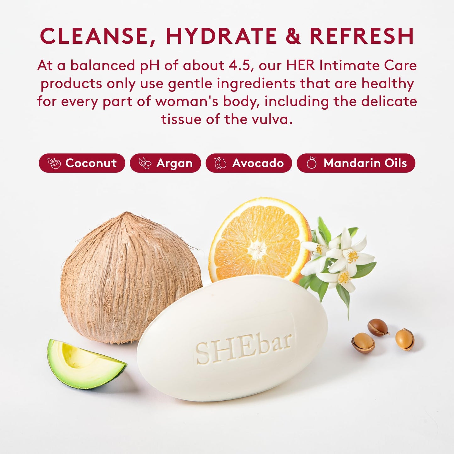 Joylux SHEbar Feminine Cleansing Bar – pH-Balanced, Velvety Lather, Mandarin Scent