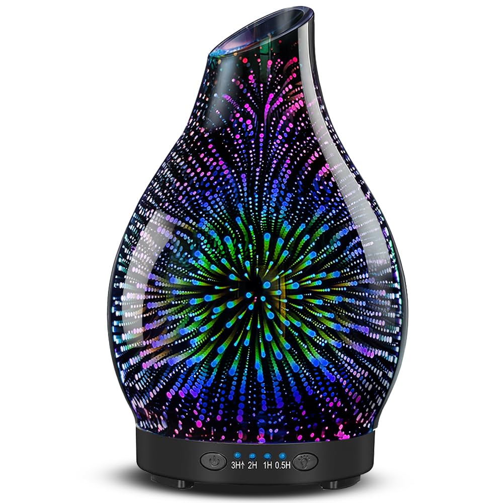 JOYOLO 120ML Essential Oil Diffuser – 3D Glass, Auto Shut-Off, 7-Color LED Lights
