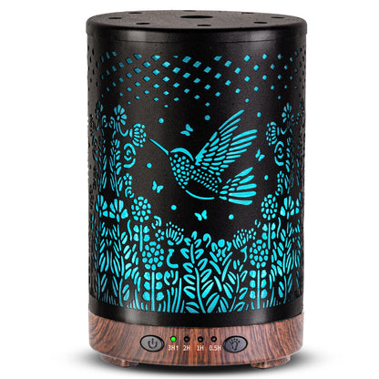 JOYOLO 120ML Metal Essential Oil Diffuser – Auto Shut-Off, 7 Color Lights, Bird Pattern