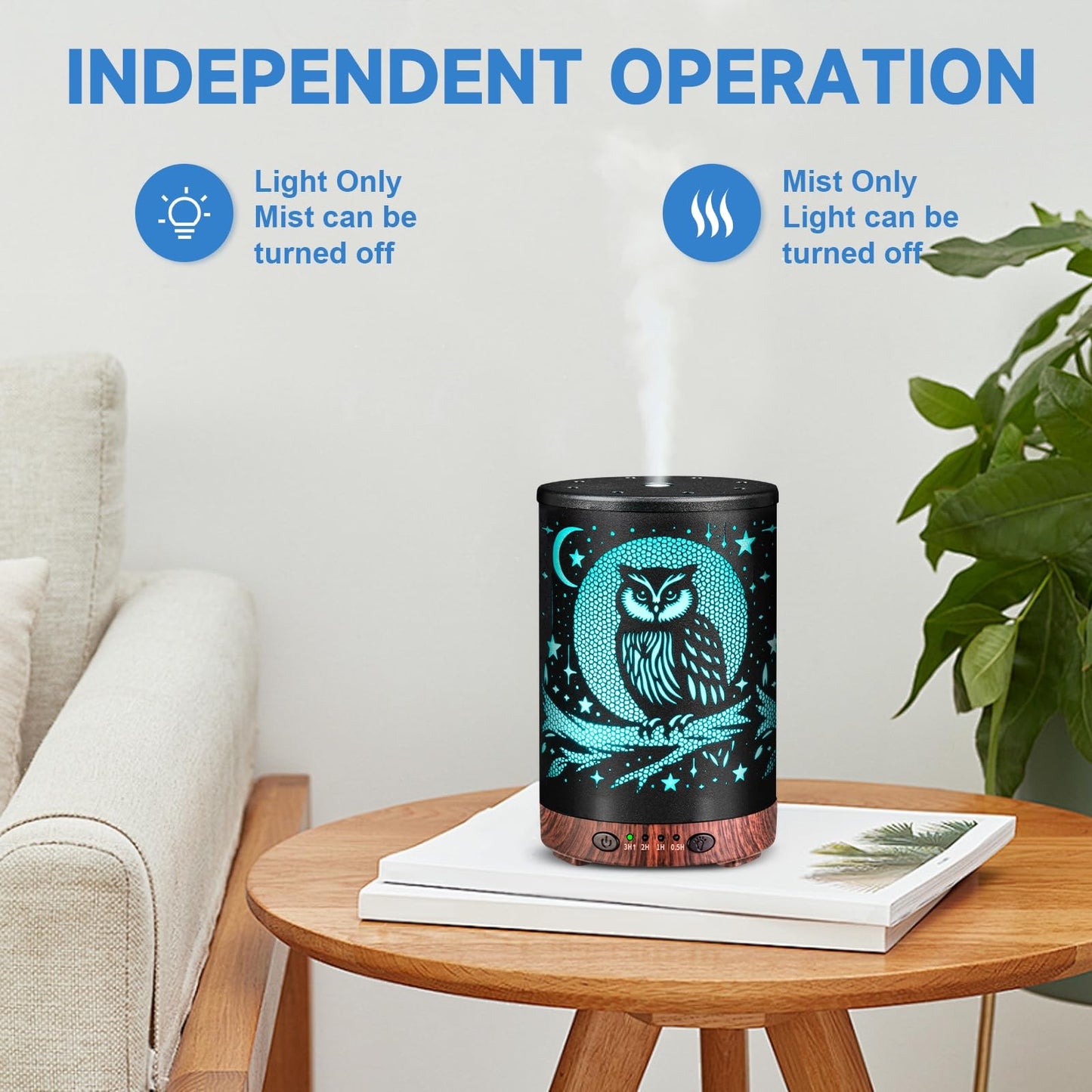 JOYOLO Metal Essential Oil Diffuser with 7 Color LEDs – Owl