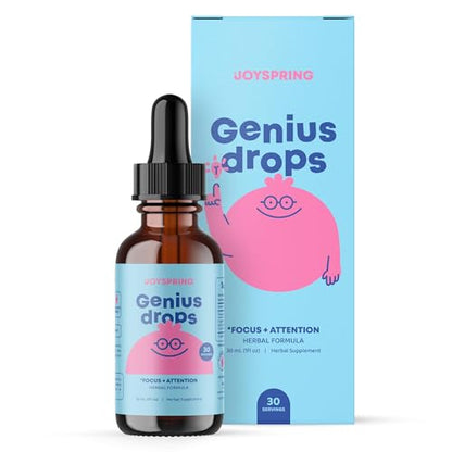 JoySpring Genius Drops for Kids – Clinically Proven Focus Supplement (1 fl oz, 30 Servings)