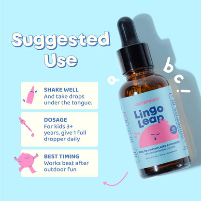 JoySpring LingoLeap B9 – L-Methylfolate 5-MTHF + Methyl B12 Kids Drops, 1 fl oz