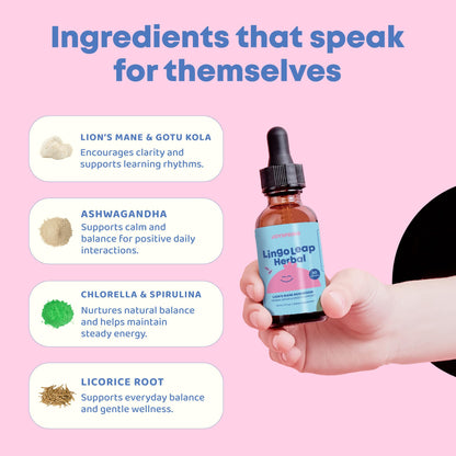 JoySpring Lions Mane for Kids | Speech Delay Supplement for Kids & Toddlers | Lion’s Mane Mushroom, Gotu Kola & Ashwagandha for Speech Therapy & Cognitive Support – Easy-Take Liquid | LingoLeap Herbal