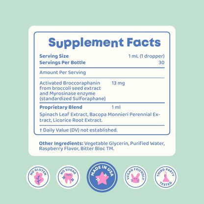 JoySpring Broccoli Supplement for Kids | Sulforaphane Drops with Bacopa Monnieri