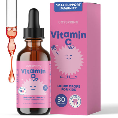 JoySpring Vitamin C Drops for Kids with Elderberry & Zinc – Alcohol-Free Toddler Vitamin C (2 oz, 30 Servings)
