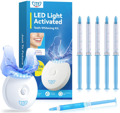 JTF Portable Teeth Whitening Kit – LED Light, 35% Carbamide Peroxide, 5 Gels + 1 Remineralization Gel