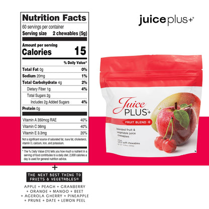 Juice Plus+ Fruit Blend Soft Chews – 11 Fruits & Plant Ingredients (Vegan Gummies, 120)