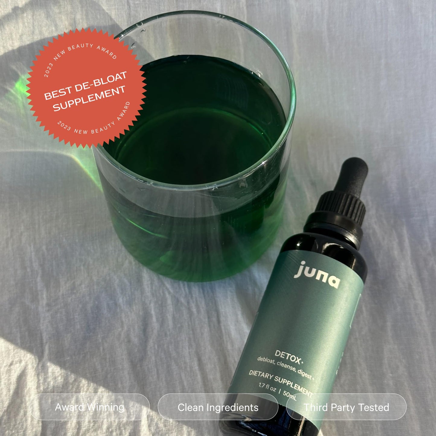 Juna Chlorophyll Liquid Drops – 3X Potency Detox, Energy & Internal Deodorant (Mint-Lemon Flavor)
