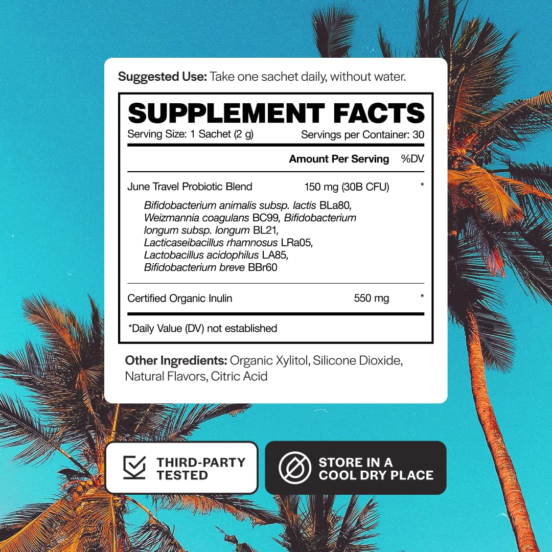 June Science Travel + Defense | Fast Melt Probiotic for Immune Health While Traveling - Tropical Flavor, 30 Sachets