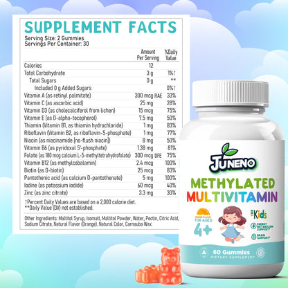Juneno Methylated Multivitamin Gummies for Kids | MTHFR Support