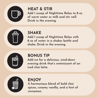 JUST INGREDIENTS Chai Nighttime Relax Drink Mix – 30 Servings | No Sugar Added | Magnesium, L-Theanine, Chamomile & Tart Cherry