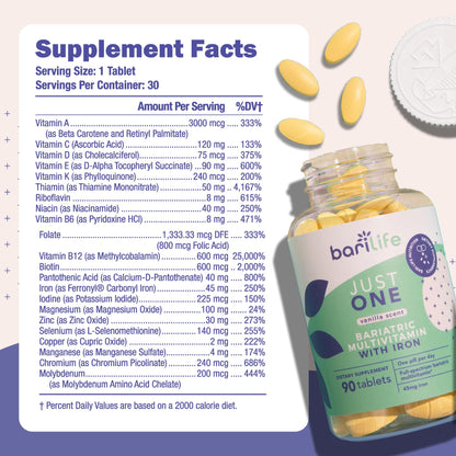 Just One - Once Daily Bariatric Multivitamin with Iron (30) | 22 Essential Vitamins