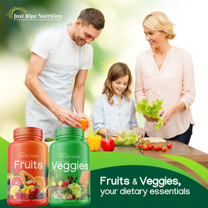 Just Ripe Nutrition Fruits & Veggies Supplement - 2 Pack (90 Fruit + 90 Vegetable Capsules) | Whole Food Superfood