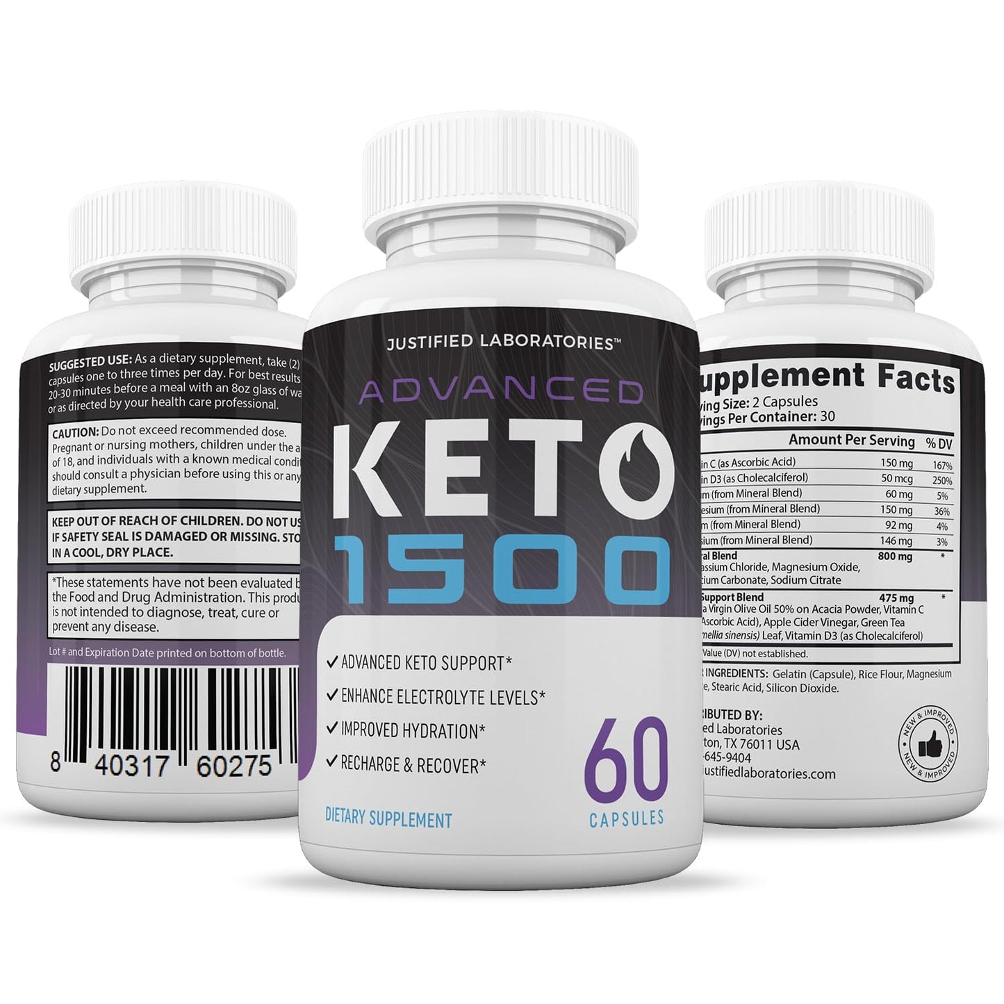 Justified Laboratories Advanced Keto 1500 – 2 Pack, 120 Veggie Capsules (1275mg)