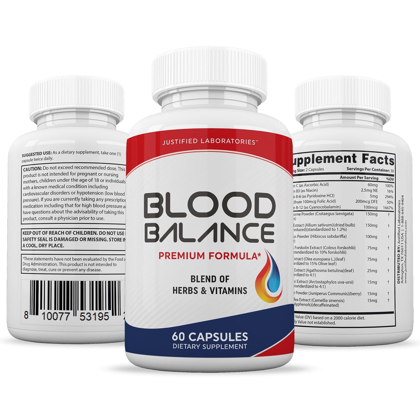 Justified Laboratories 2 Pack Blood Balance Advanced Formula 620MG - 120 Capsules