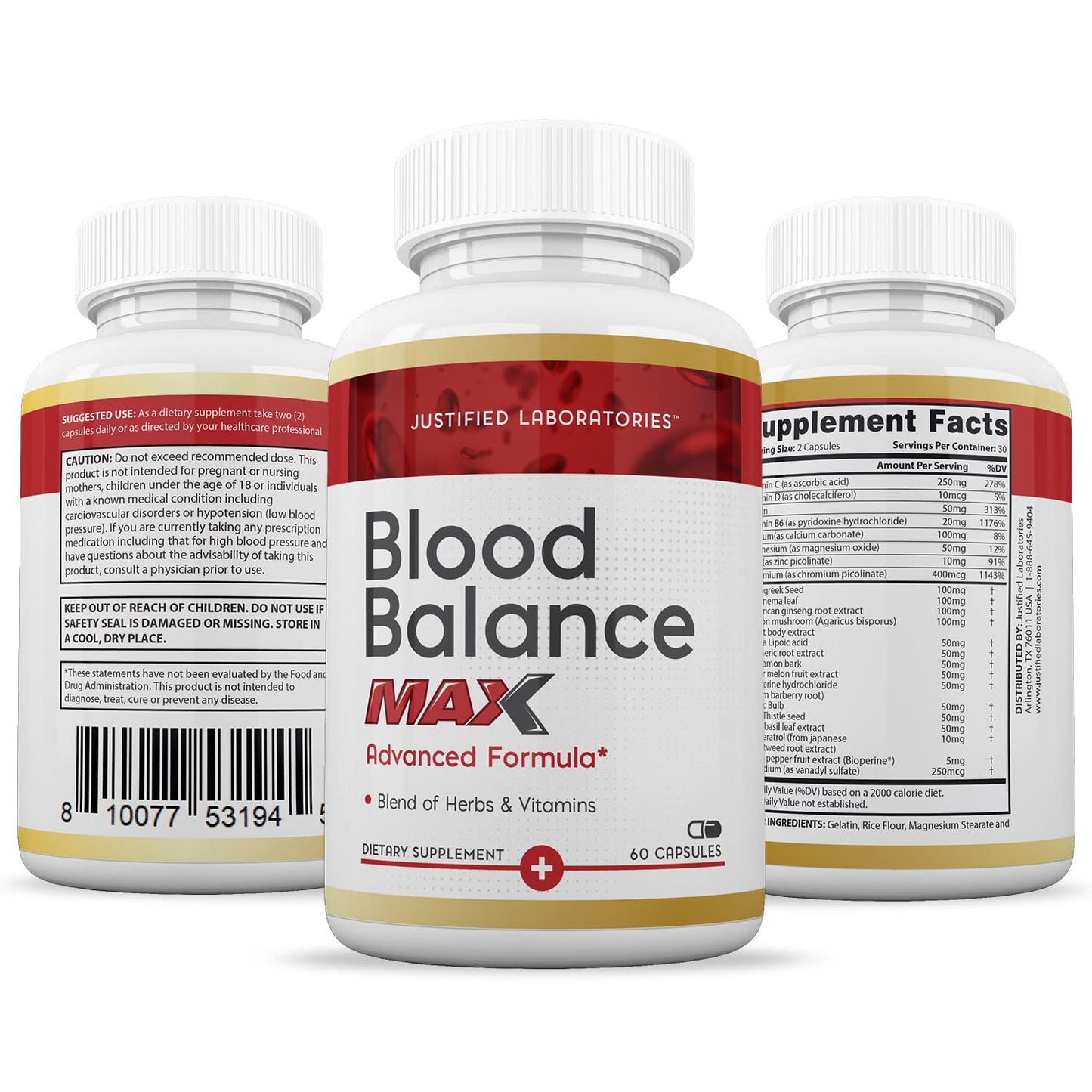 Justified Laboratories Blood Balance Max 1295MG – 2 Pack (120 Capsules)