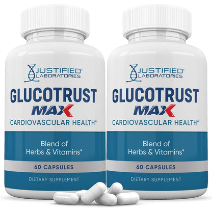 Justified Laboratories 2 Pack Glucotrust Max 1295MG Formula - 120 Capsules | Dietary Supplement