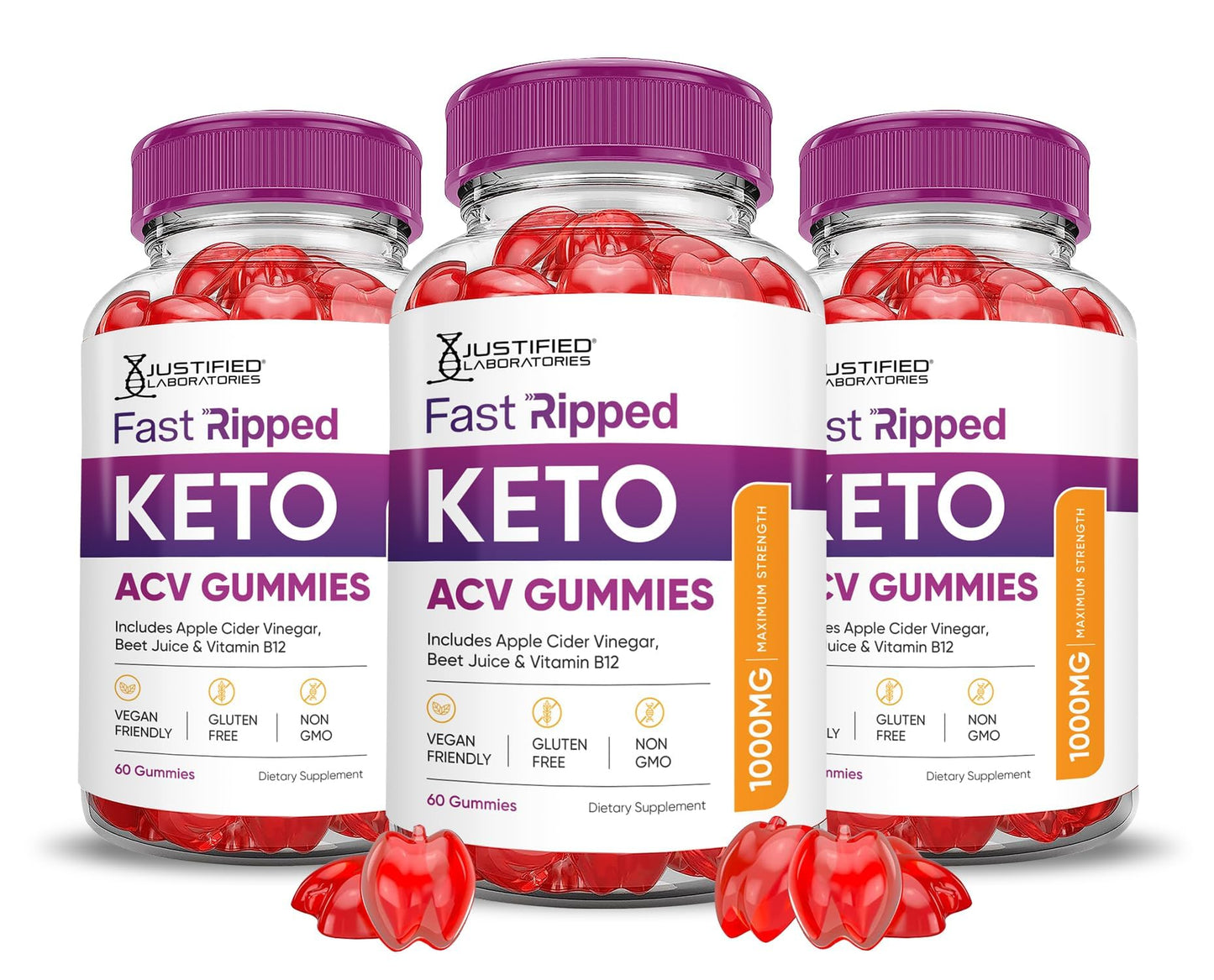 Justified Laboratories Keto Rush ACV Gummies 3 Pack – 180 Gummies, 1000mg ACV, Vegan & Non-GMO