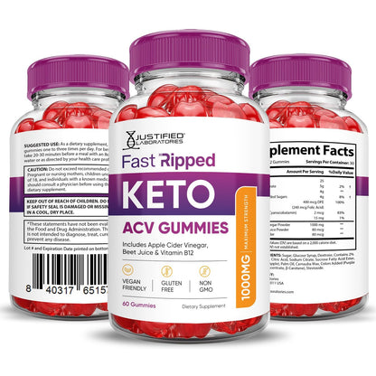 Justified Laboratories Keto Rush ACV Gummies 3 Pack – 180 Gummies, 1000mg ACV, Vegan & Non-GMO