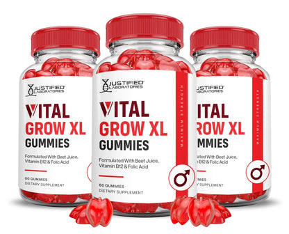 Justified Laboratories Vital Grow XL Performance Gummies – 3-Pack, 1000mg ACV Formula, Pomegranate Beet, B12, Vegan & Non-GMO, 180 Gummies