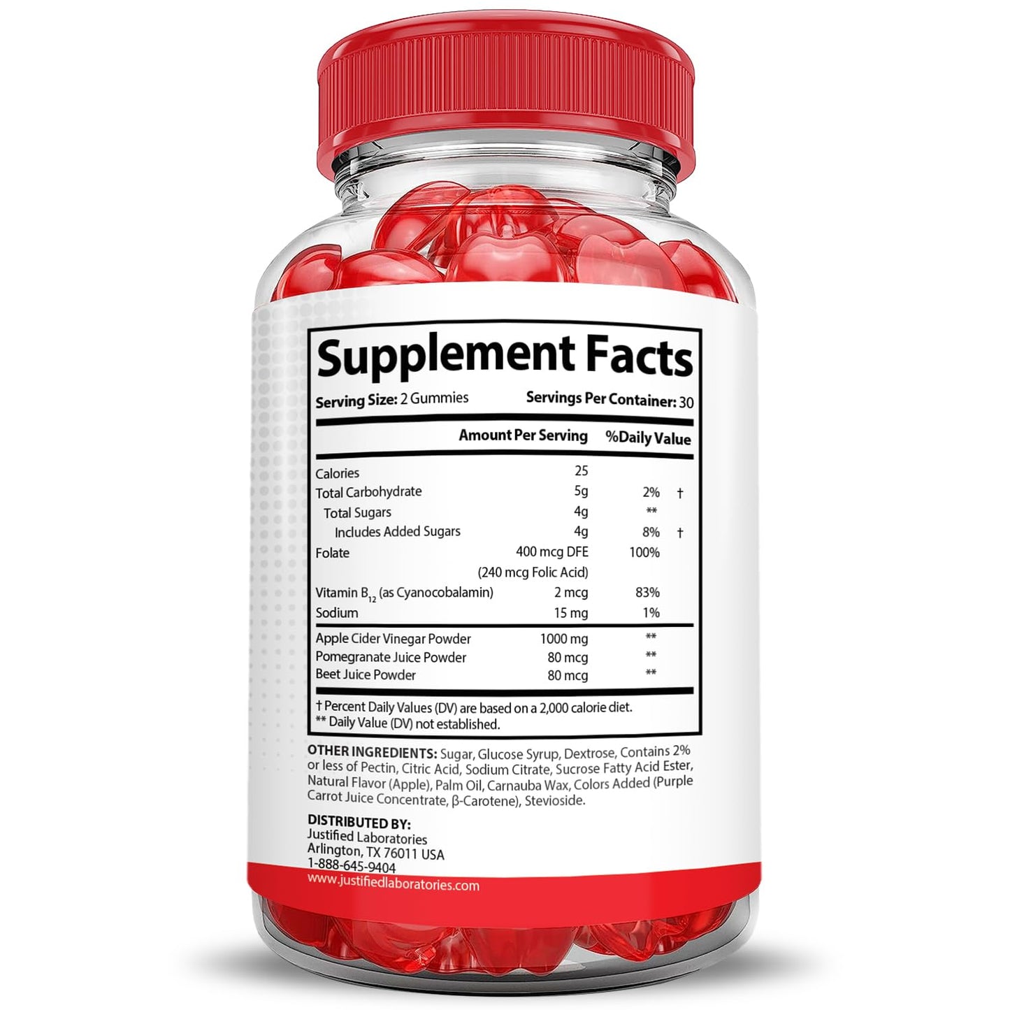 Justified Laboratories Vital Pump XL Gummies (3 Pack) – 1000mg ACV Beet & Pomegranate | Vegan, Non-GMO