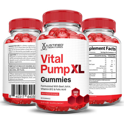 Justified Laboratories Vital Pump XL Gummies (3 Pack) – 1000mg ACV Beet & Pomegranate | Vegan, Non-GMO