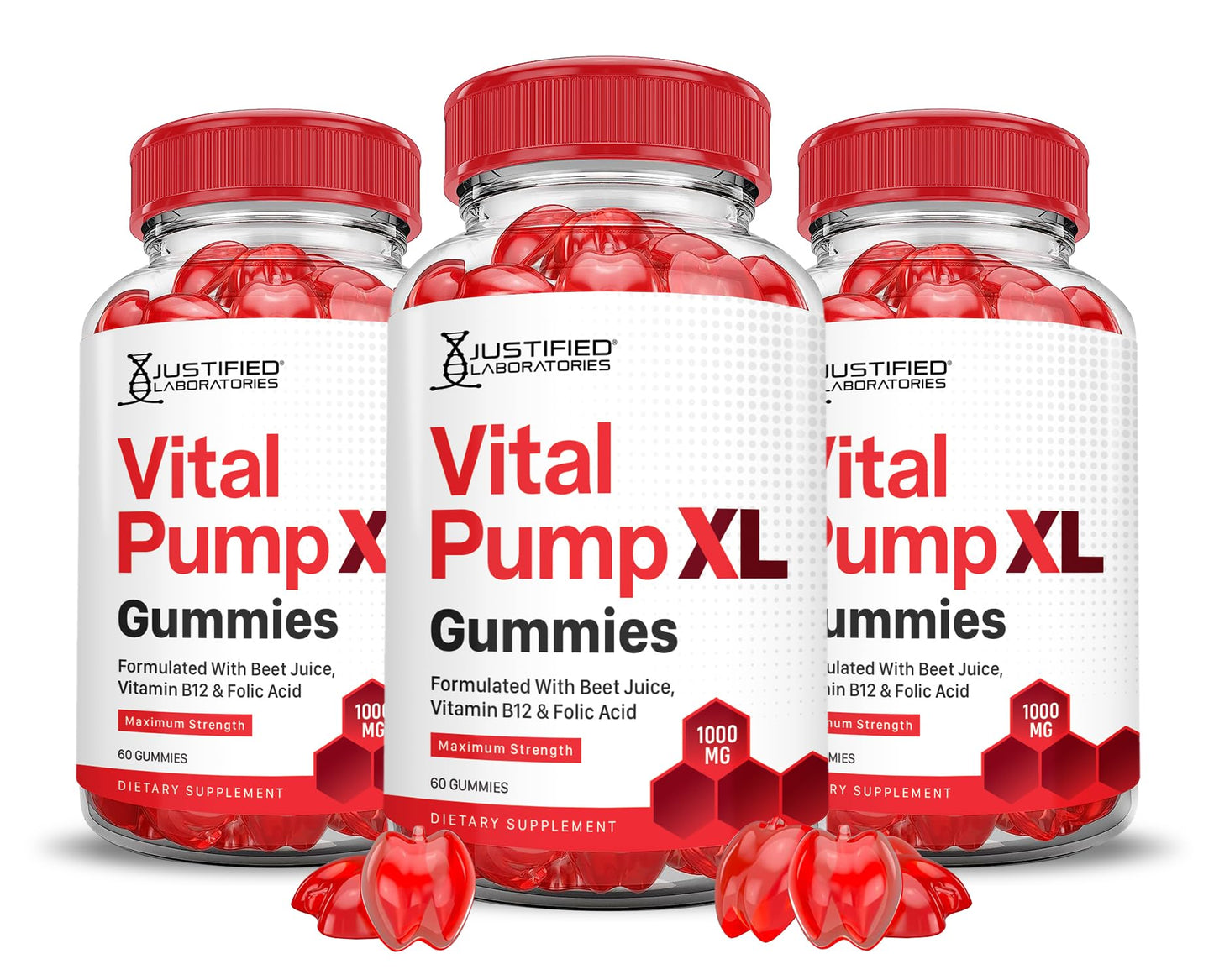 Justified Laboratories Vital Pump XL Gummies (3 Pack) – 1000mg ACV Beet & Pomegranate | Vegan, Non-GMO