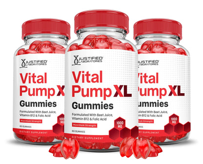 Justified Laboratories Vital Pump XL Gummies (3 Pack) – 1000mg ACV Beet & Pomegranate | Vegan, Non-GMO