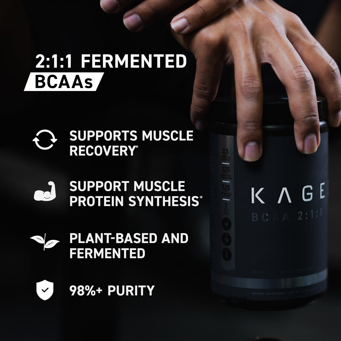 BCAA Powder – Kaged BCAAs, Fermented, Plant-Based, 5g Unflavored, 72 Servings