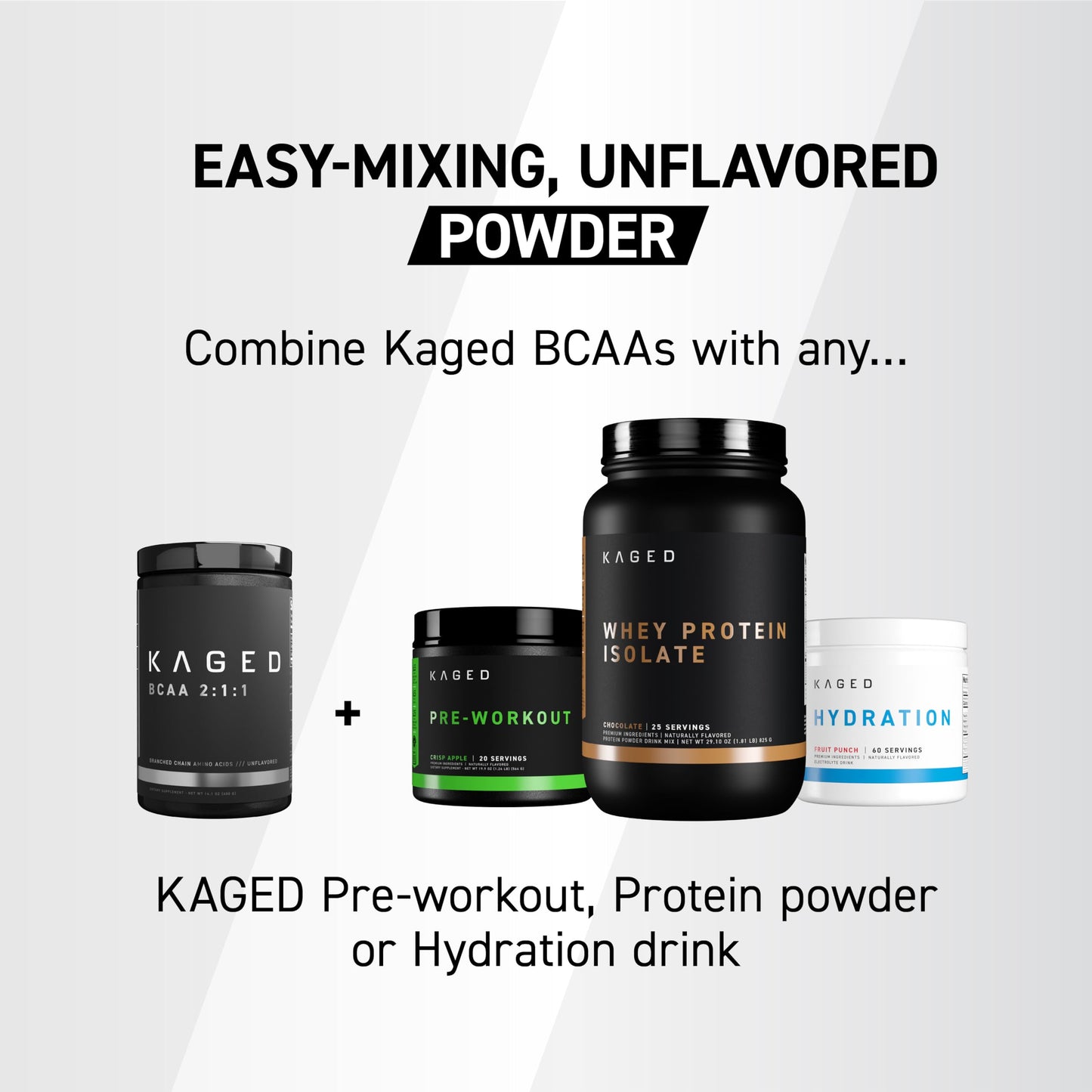 BCAA Powder – Kaged BCAAs, Fermented, Plant-Based, 5g Unflavored, 72 Servings