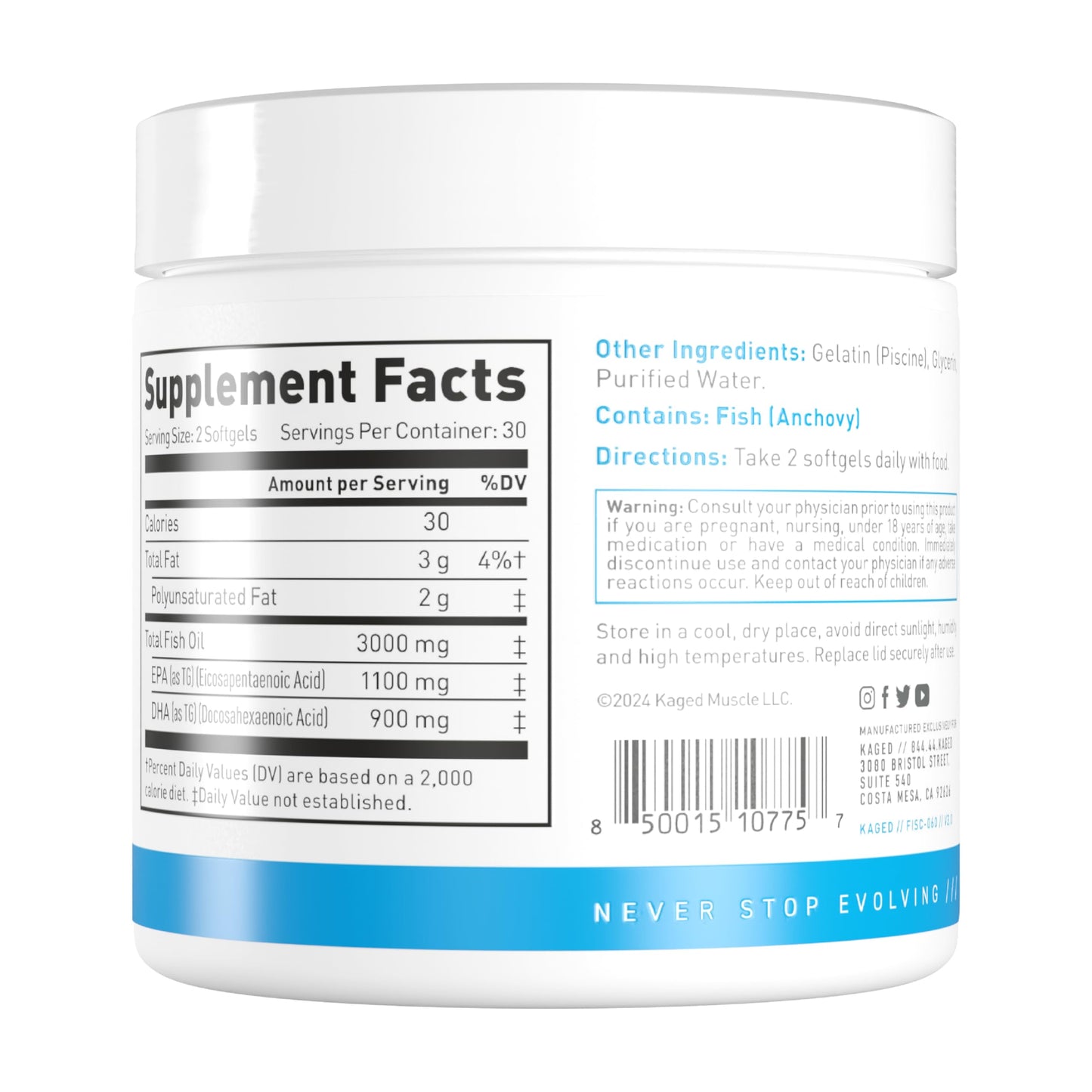 Kaged Omega 3 Softgels – Unflavored Fish Oil, 3000mg Omega-3 (EPA & DHA) | 30 Servings