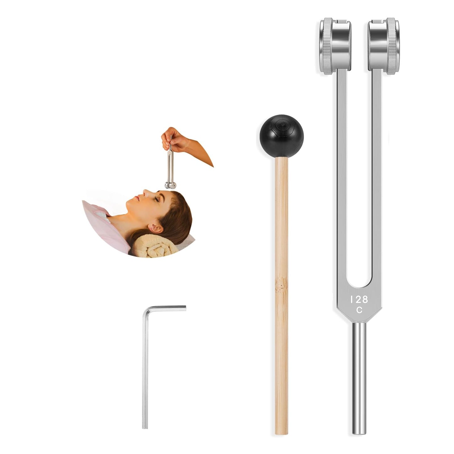 KAIGESZAD Tuning Fork 128Hz with Reflex Hammer for Chakra Healing – Sound Therapy, Aluminum Alloy, Non-Magnetic