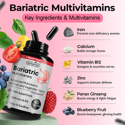 Kaitamin Bariatric Multivitamin with Iron – Post-Surgery Recovery, 60 Liquid Capsules